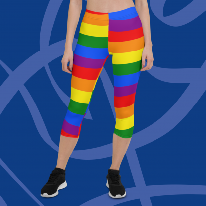 LGBTQ Owned Shop PRIDE Flag Rainbow Capri Leggings - Black Stitching - Image 5