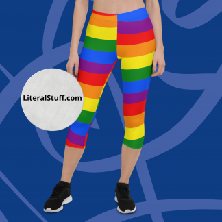 LGBTQ Owned Shop PRIDE Flag Rainbow Capri Leggings - Black Stitching