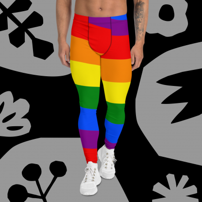 LGBTQ Owned Shop PRIDE Flag Rainbow Men's Leggings - Image 5