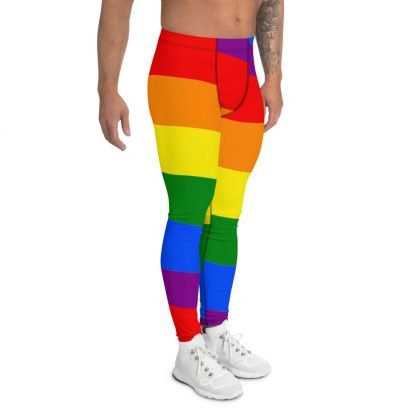 LGBTQ Owned Shop PRIDE Flag Rainbow Men's Leggings - Image 3