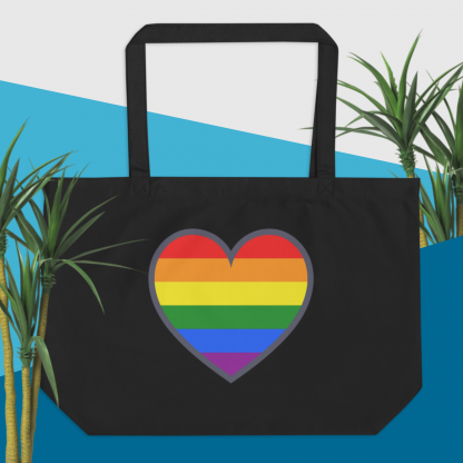 LGBTQ+ PRIDE flag Large Organic Tote Bag With Heart- In Black or Oyster - Image 5