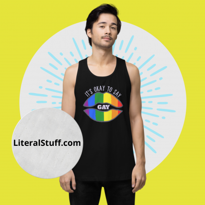 LGBTQ Owned Shop PRIDE Flag Lips It's okay to say gay Tank Top - Various Color Options - Image 6