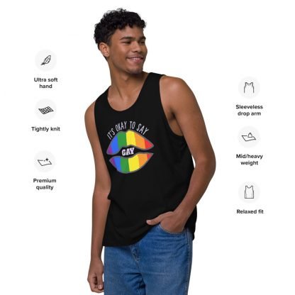 LGBTQ Owned Shop PRIDE Flag Lips It's okay to say gay Tank Top - Various Color Options - Image 2