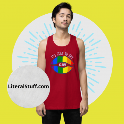 LGBTQ Owned Shop PRIDE Flag Lips It's okay to say gay Tank Top - Various Color Options - Image 4