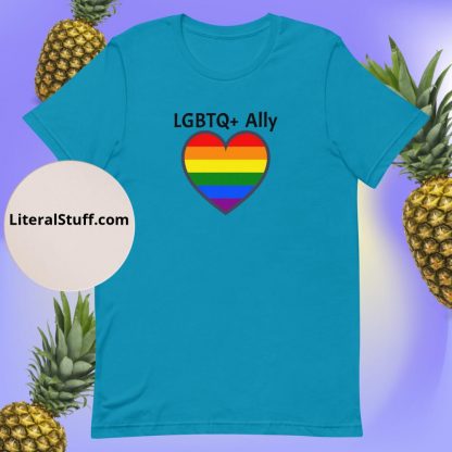 LGBTQ Owned Shop Ally Unisex Tee PRIDE Heart Flag - Various Color Options - Image 9