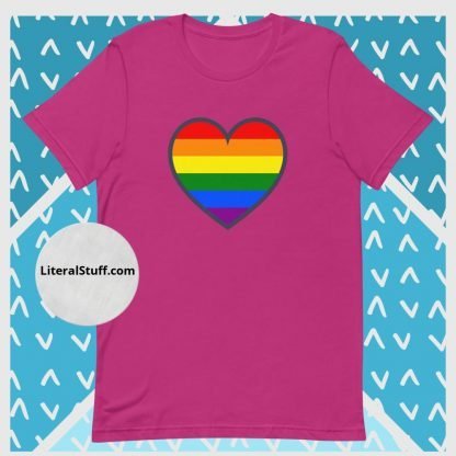 LGBTQ Owned Shop PRIDE Heart Flag Short Sleeved Statement Tee - Various Color Options - Image 3