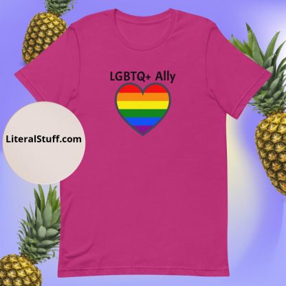 LGBTQ Owned Shop Ally Unisex Tee PRIDE Heart Flag - Various Color Options - Image 2