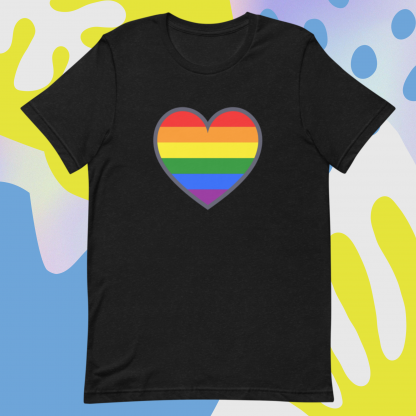LGBTQ Owned Shop PRIDE Heart Flag Short Sleeved Statement Tee - Various Color Options - Image 14