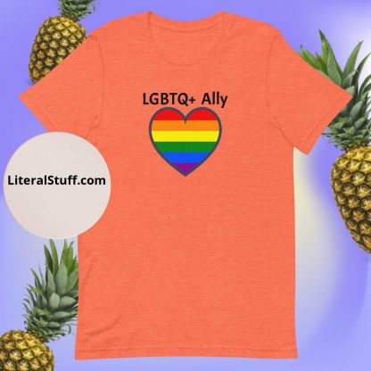 LGBTQ Owned Shop Ally Unisex Tee PRIDE Heart Flag - Various Color Options - Image 3