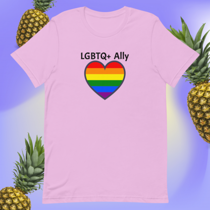 LGBTQ Owned Shop Ally Unisex Tee PRIDE Heart Flag - Various Color Options - Image 8