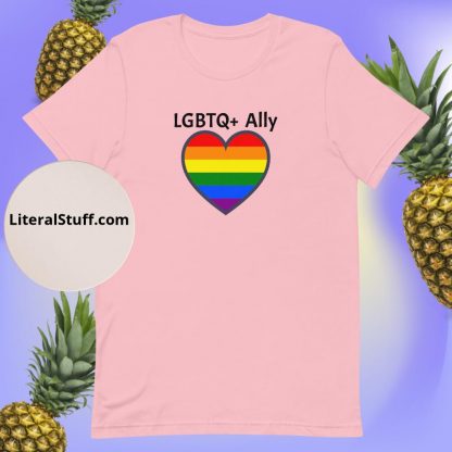 LGBTQ Owned Shop Ally Unisex Tee PRIDE Heart Flag - Various Color Options - Image 5