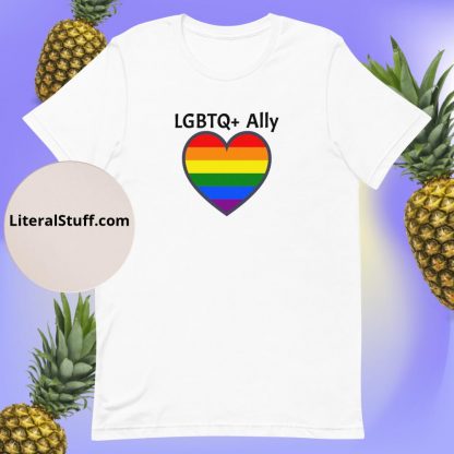 LGBTQ Owned Shop Ally Unisex Tee PRIDE Heart Flag - Various Color Options - Image 6