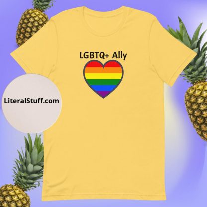 LGBTQ Owned Shop Ally Unisex Tee PRIDE Heart Flag - Various Color Options - Image 7