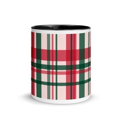 Holiday Plaid Coffee Mug cup with Color Inside - Black or Red - Image 3