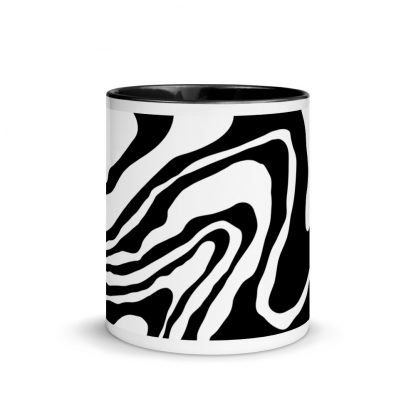 Black and White Paint Pour Design Coffee Mug Cup with Color Inside - Various Color Options - Image 2