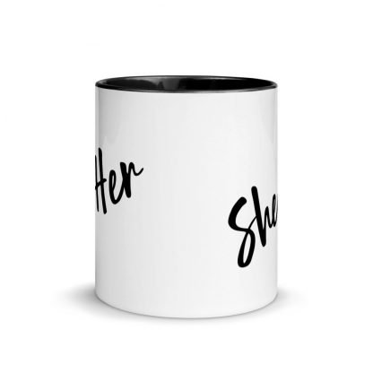 She/Her Pronouns Coffee Mug Cup with Color Accents - Various Color Options - Image 3