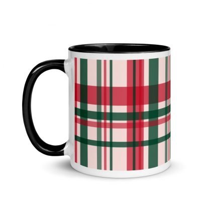 Holiday Plaid Coffee Mug cup with Color Inside - Black or Red - Image 4