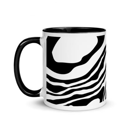 Black and White Paint Pour Design Coffee Mug Cup with Color Inside - Various Color Options - Image 3