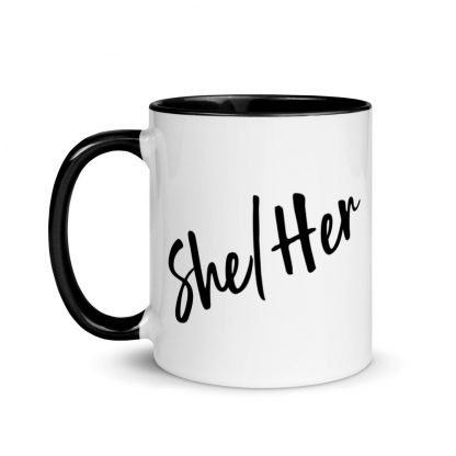 She/Her Pronouns Coffee Mug Cup with Color Accents - Various Color Options - Image 4
