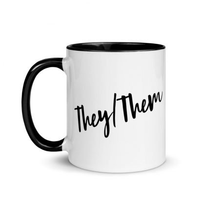 They/Them Pronouns Coffee Mug Cup with Color Accents - Various Color Options - Image 4