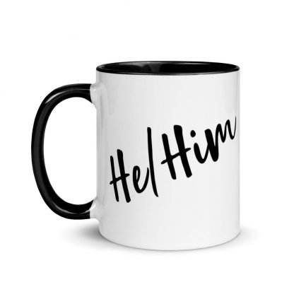 He/Him Pronouns Coffee Mug Cup with Color Accents - Various Color Options - Image 3