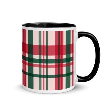 Holiday Plaid Coffee Mug cup with Color Inside - Black or Red - Image 2