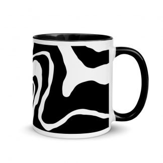 Black and White Paint Pour Design Coffee Mug Cup with Color Inside - Various Color Options
