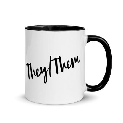 They/Them Pronouns Coffee Mug Cup with Color Accents - Various Color Options - Image 2