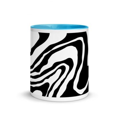 Black and White Paint Pour Design Coffee Mug Cup with Color Inside - Various Color Options - Image 11