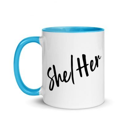 She/Her Pronouns Coffee Mug Cup with Color Accents - Various Color Options - Image 13