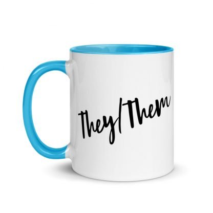 They/Them Pronouns Coffee Mug Cup with Color Accents - Various Color Options - Image 13