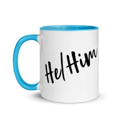 He/Him Pronouns Coffee Mug Cup with Color Accents - Various Color Options - Image 12