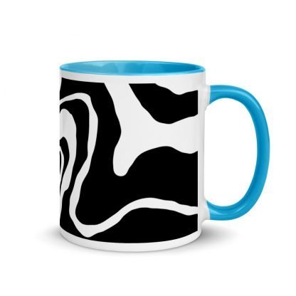 Black and White Paint Pour Design Coffee Mug Cup with Color Inside - Various Color Options - Image 10