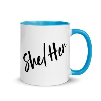 She/Her Pronouns Coffee Mug Cup with Color Accents - Various Color Options - Image 11