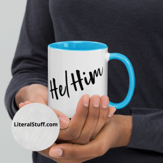 He/Him Pronouns Coffee Mug  Cup with Color Accents - Various Color Options