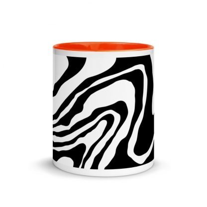 Black and White Paint Pour Design Coffee Mug Cup with Color Inside - Various Color Options - Image 8