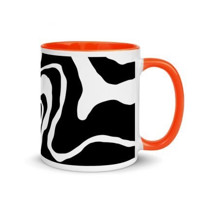 Black and White Paint Pour Design Coffee Mug Cup with Color Inside - Various Color Options - Image 7