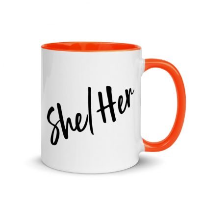 She/Her Pronouns Coffee Mug Cup with Color Accents - Various Color Options - Image 8