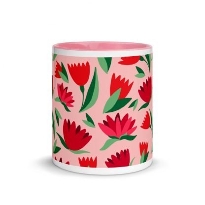 Spring Tulip Flower Coffee Mug with Color Inside - Available in Pink or Red - Image 5