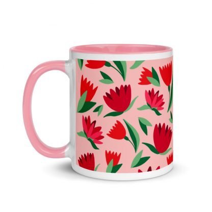 Spring Tulip Flower Coffee Mug with Color Inside - Available in Pink or Red - Image 6