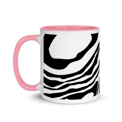 Black and White Paint Pour Design Coffee Mug Cup with Color Inside - Various Color Options - Image 15