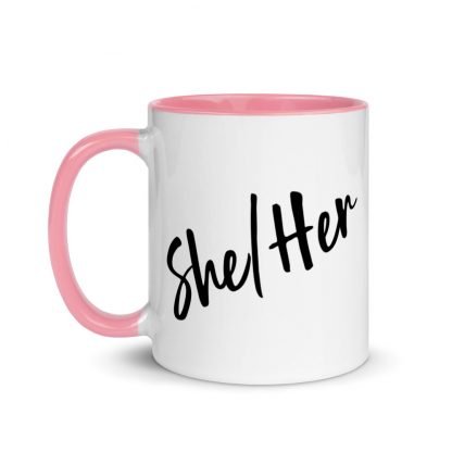 She/Her Pronouns Coffee Mug Cup with Color Accents - Various Color Options - Image 15