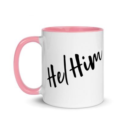 He/Him Pronouns Coffee Mug Cup with Color Accents - Various Color Options - Image 15