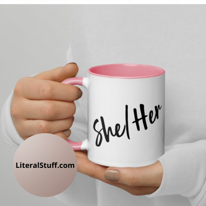 She/Her Pronouns Coffee Mug Cup with Color Accents - Various Color Options