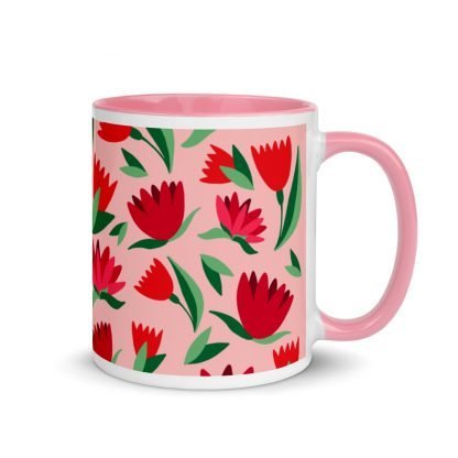 Spring Tulip Flower Coffee Mug with Color Inside - Available in Pink or Red - Image 4