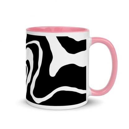 Black and White Paint Pour Design Coffee Mug Cup with Color Inside - Various Color Options - Image 13
