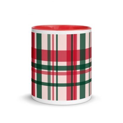 Holiday Plaid Coffee Mug cup with Color Inside - Black or Red - Image 5