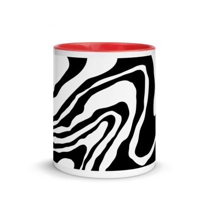 Black and White Paint Pour Design Coffee Mug Cup with Color Inside - Various Color Options - Image 5