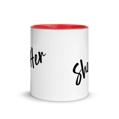 She/Her Pronouns Coffee Mug Cup with Color Accents - Various Color Options - Image 6