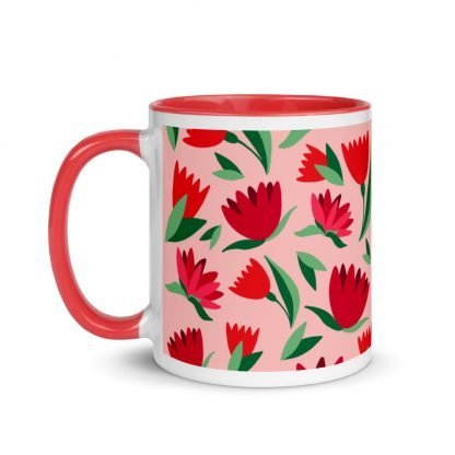 Spring Tulip Flower Coffee Mug with Color Inside - Available in Pink or Red - Image 3